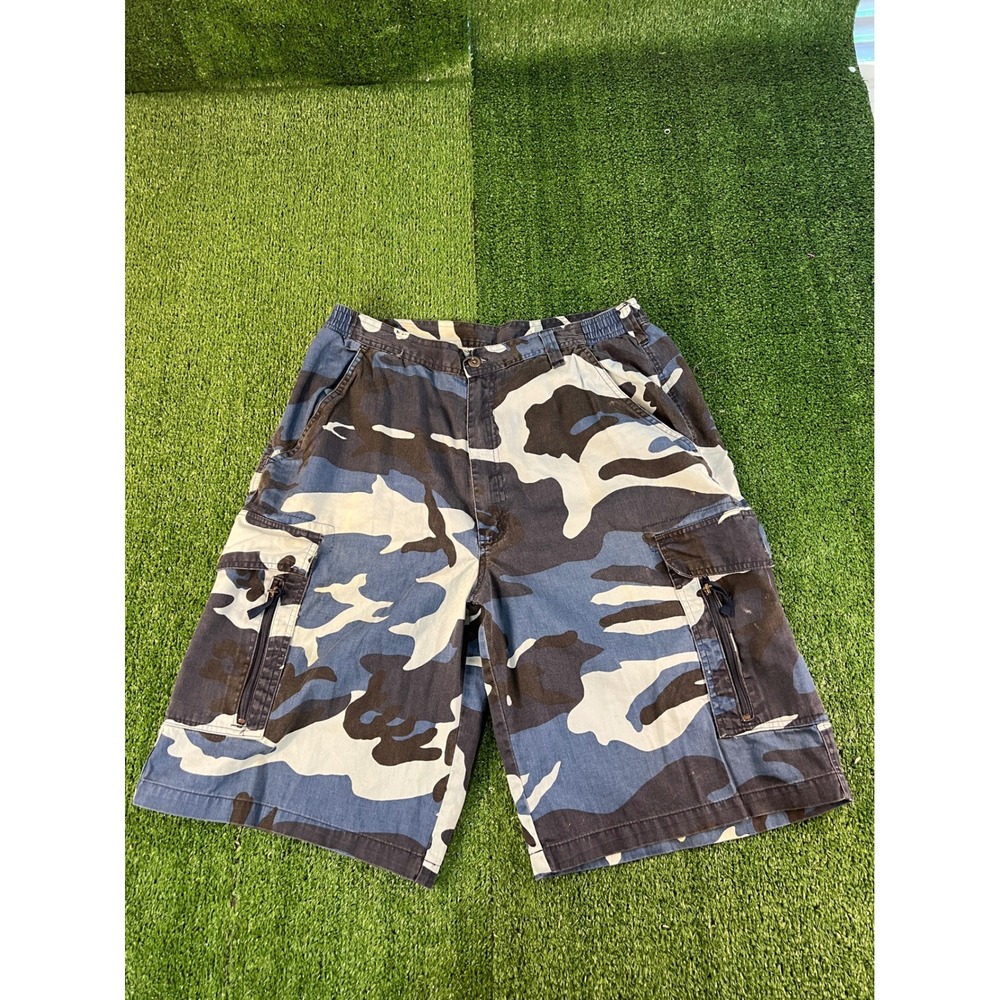 King Size Mens Blue Camo Cargo Shorts Cotton Tactical Utility Size 36